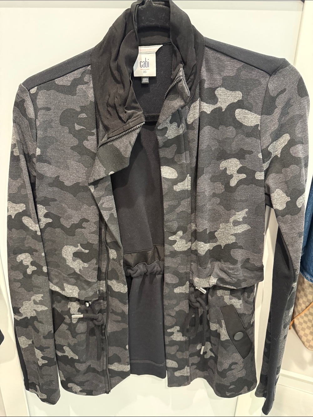 CAbi Women's Black & Gray Camo Utility Jacket with Drawstring